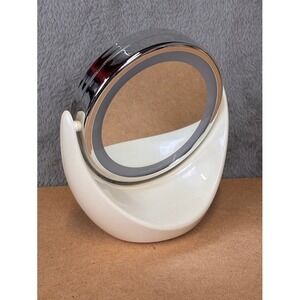 TEC.BEAN Lighted Makeup Mirror White Chrome LED Ring Light Battery Op Round